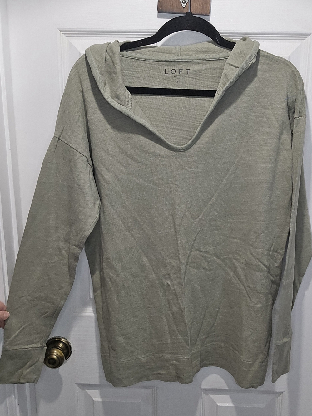 LOFT Olive/sage Green Hooded Long-Sleeve Top